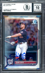 Juan Soto Autographed 2022 Bowman Chrome Card #30 New York Mets Auto Grade Gem Mint 10 Beckett BAS #17039352