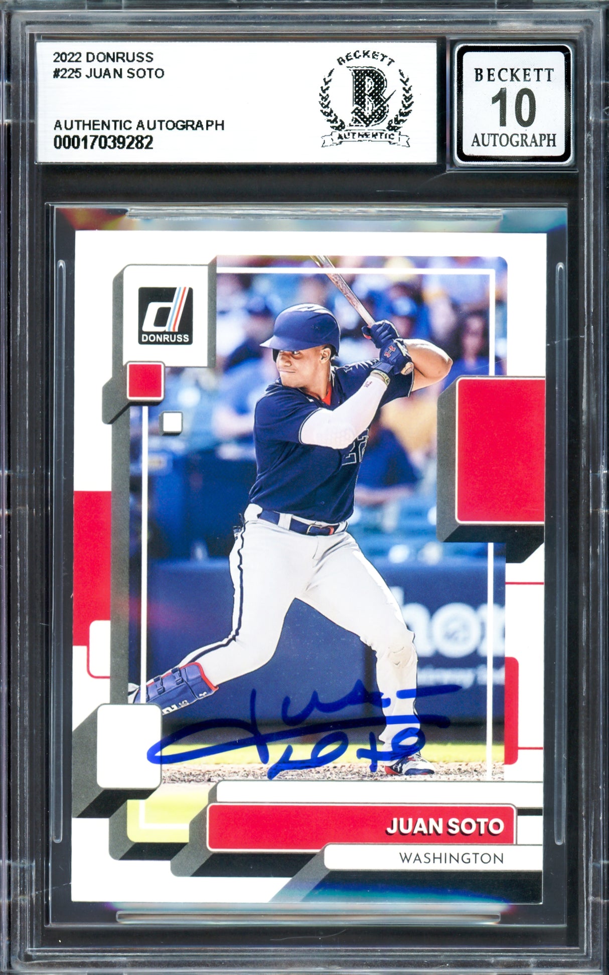 Juan Soto Autographed 2022 Donruss Variations Card #225 New York Yankees Auto Grade Gem Mint 10 Beckett BAS #17039282