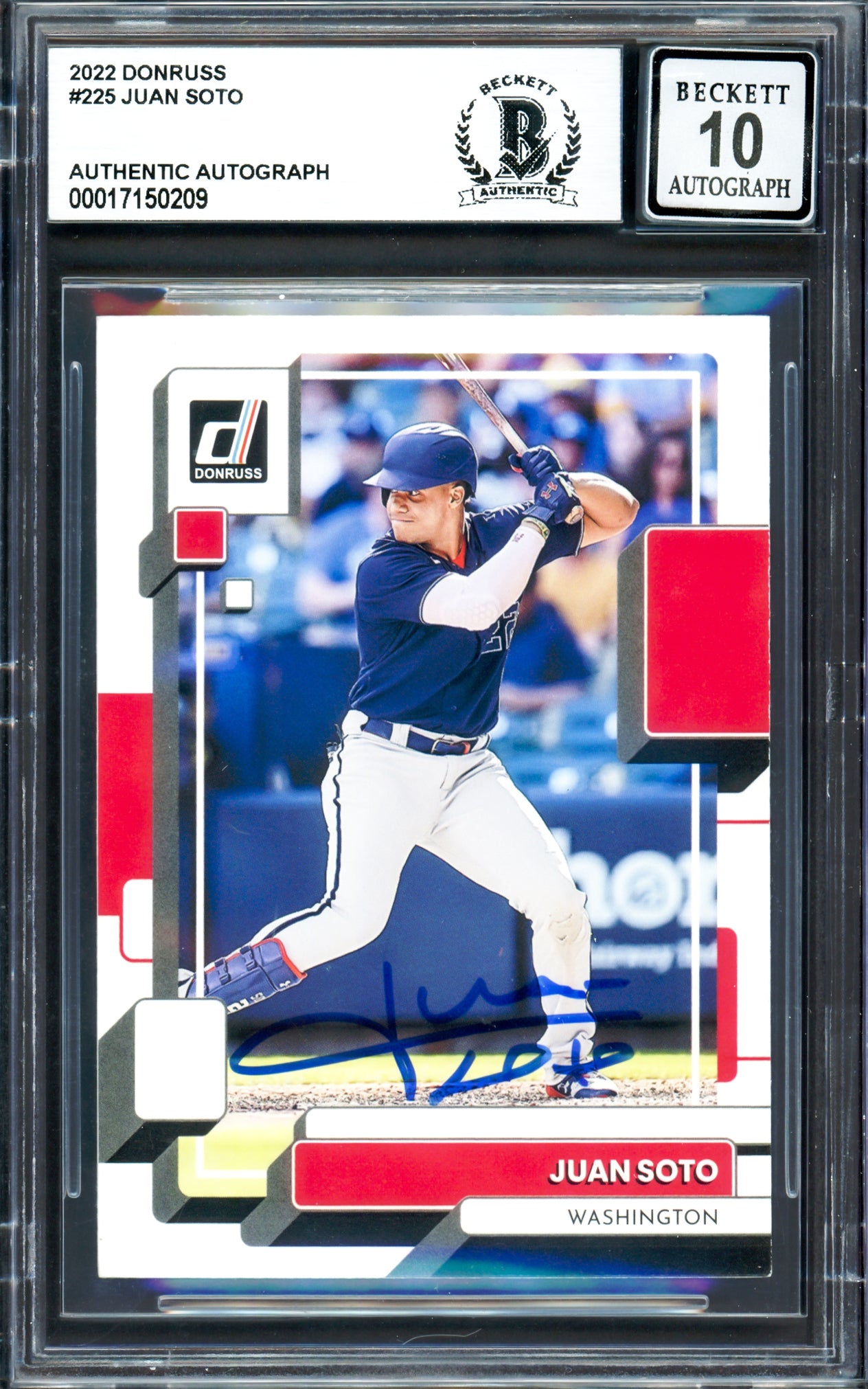 Juan Soto Autographed 2022 Donruss Variations Card #225 New York Mets Auto Grade Gem Mint 10 Beckett BAS #17150209