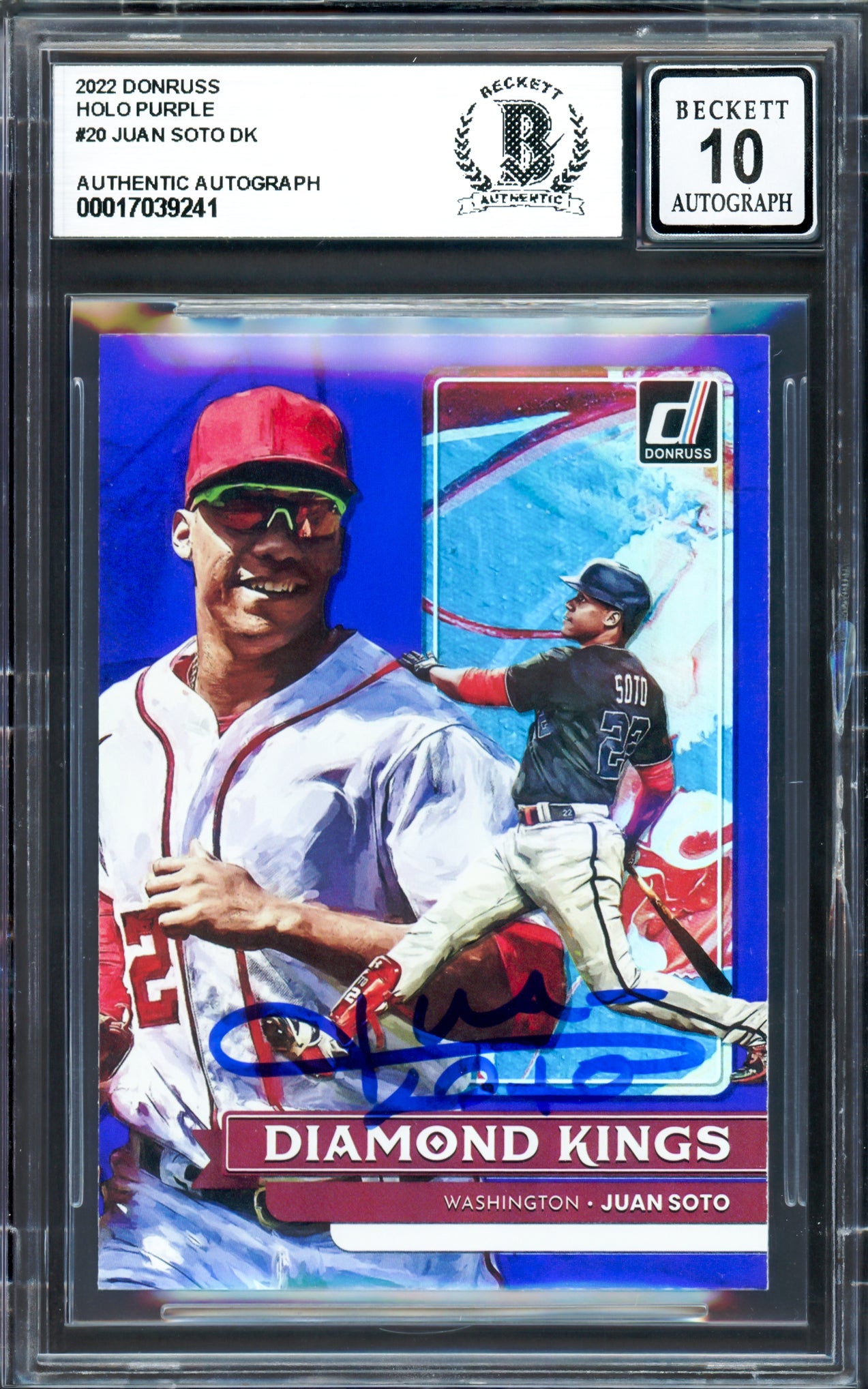 Juan Soto Autographed 2022 Donruss Purple Diamond Kings Card #20 New York Mets Auto Grade Gem Mint 10 Beckett BAS #17039241