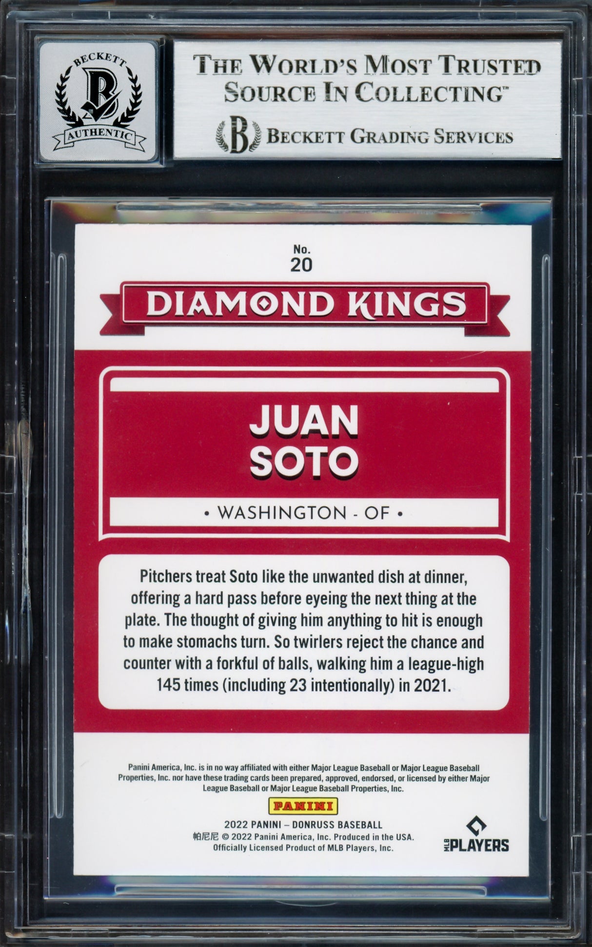 Juan Soto Autographed 2022 Donruss Purple Diamond Kings Card #20 New York Yankees Auto Grade Gem Mint 10 Beckett BAS #17039241