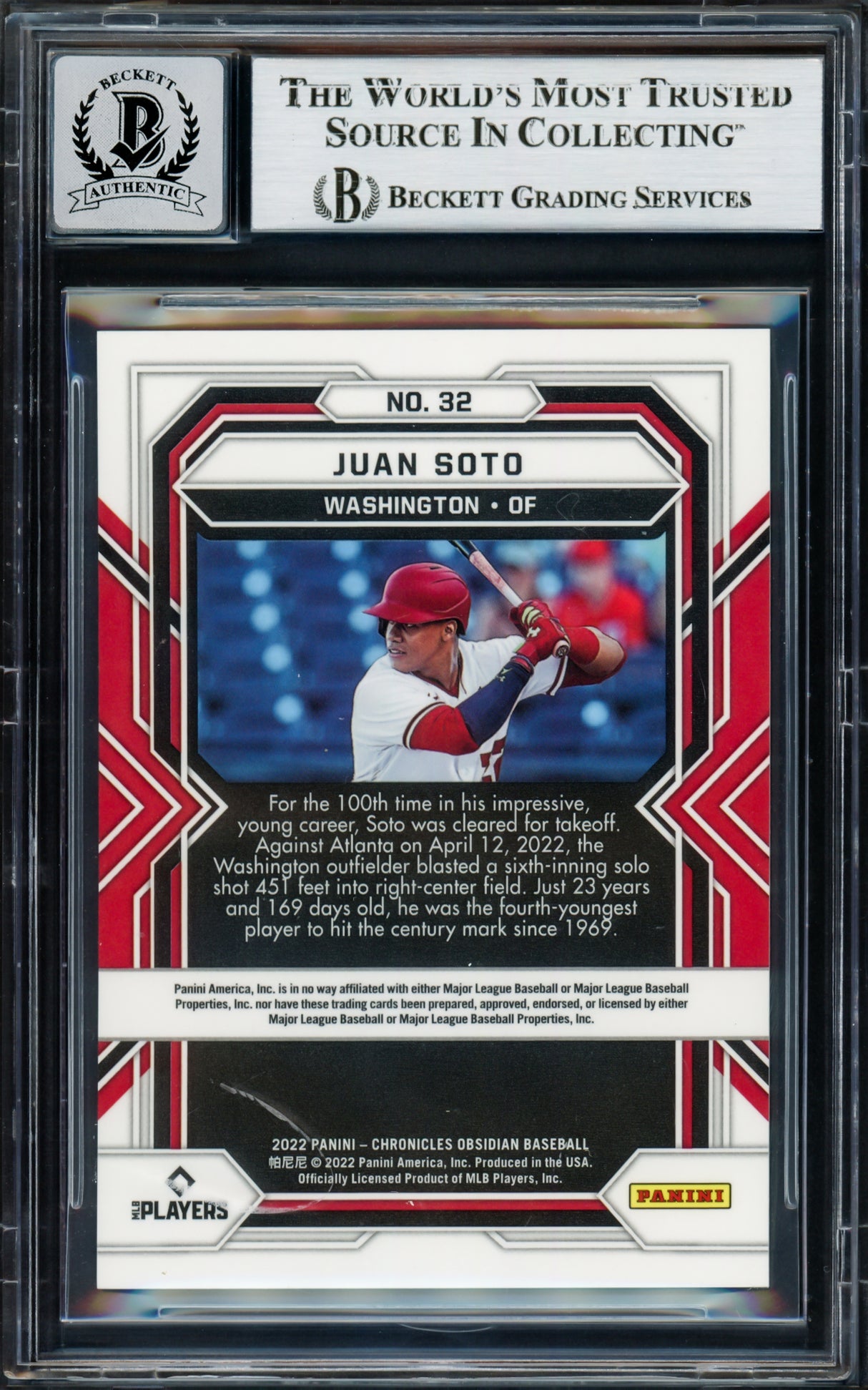 Juan Soto Autographed 2022 Panini Obsidian Card #32 New York Yankees Auto Grade Gem Mint 10 Beckett BAS #17039238