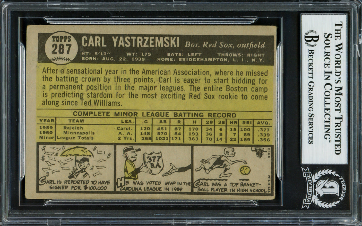 Carl Yastrzemski Autographed 1961 Topps Card #287 Boston Red Sox "HOF 89" Beckett BAS #16857573