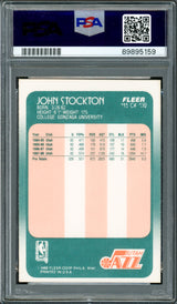 John Stockton Autographed 1988 Fleer Rookie Card #115 Utah Jazz PSA 8 Auto Grade Gem Mint 10 PSA/DNA #89895159