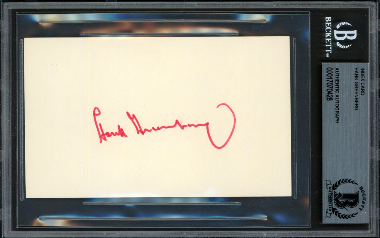 Hank Greenberg Autographed 3x5 Index Card Detroit Tigers Beckett BAS #17070428