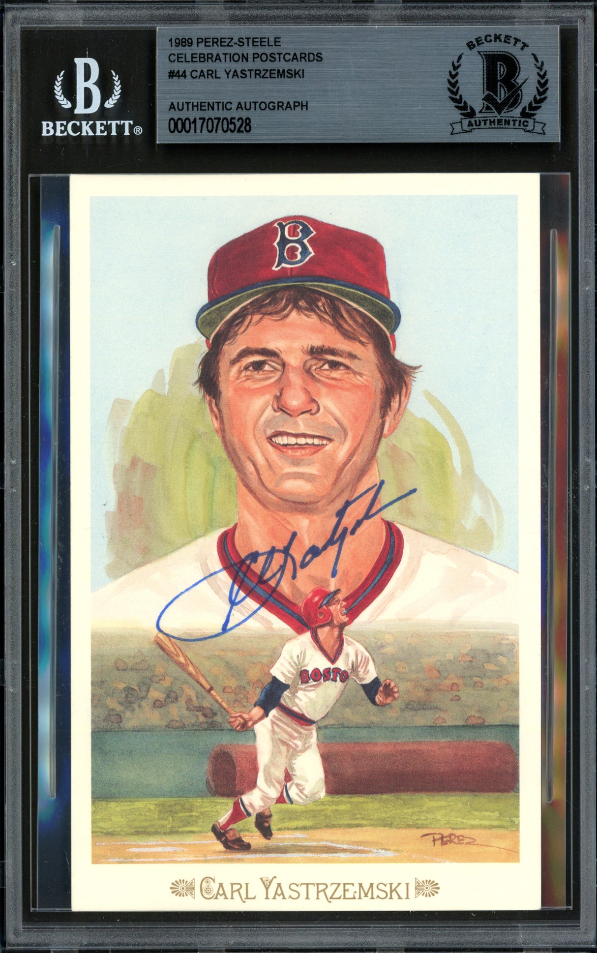 Carl Yastrzemski Autographed 1989 Perez Steele Celebration Postcard #44 Boston Red Sox #3050/10000 Beckett BAS #17070528