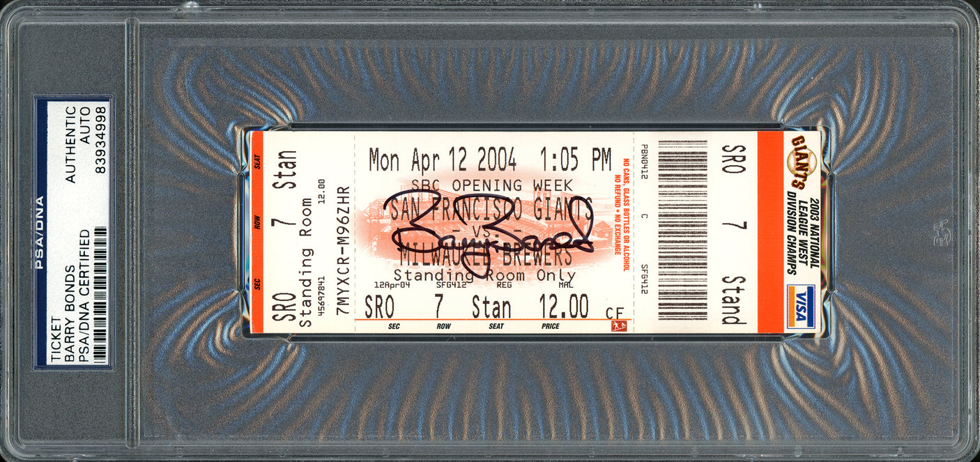 Barry Bonds Autographed April 12th, 2004 660 Home Run Ticket San Francisco Giants Ties Mays Record BB Holo & PSA/DNA #83934998