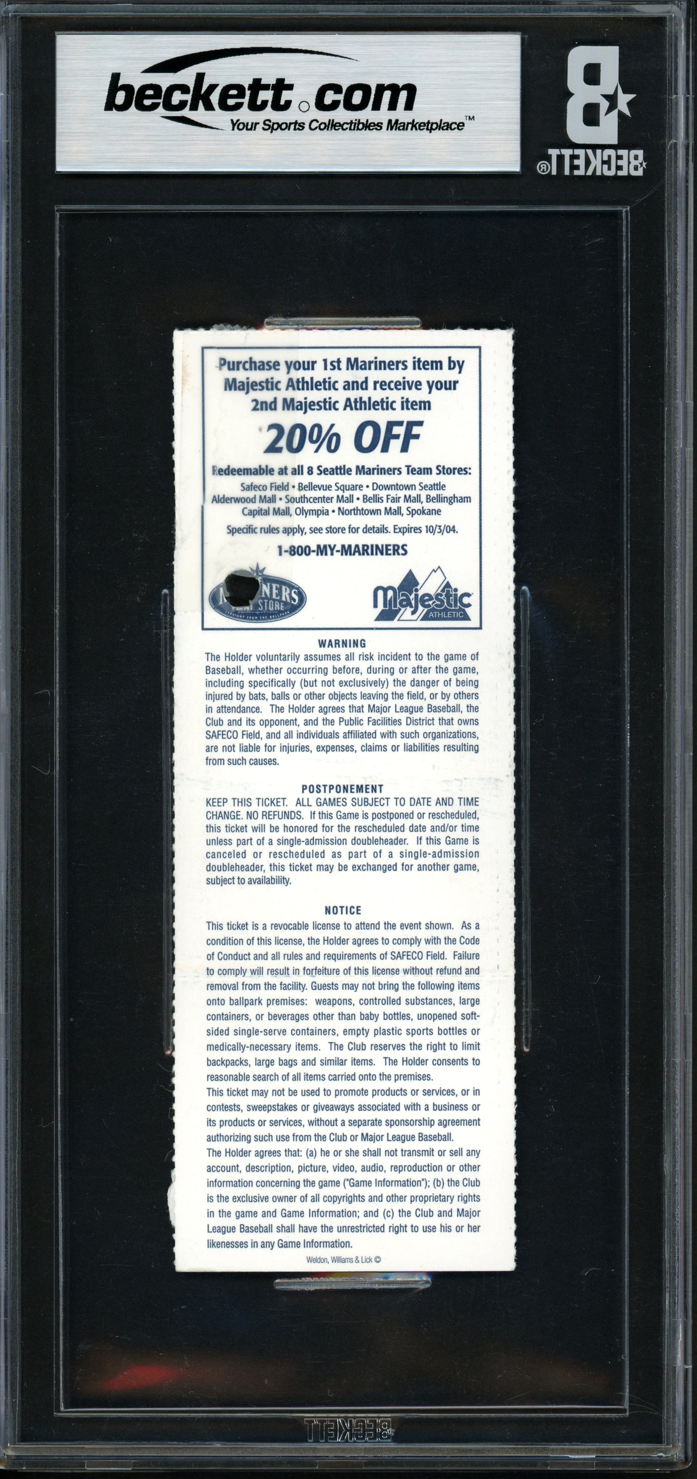 Ichiro Suzuki Autographed October 3rd, 2004 Ticket Seattle Mariners Auto Grade Gem Mint 10 "10-3-04 262 Hit" MLB Record Beckett BAS #16899500