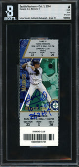 Ichiro Suzuki Autographed October 3rd, 2004 Ticket Seattle Mariners Auto Grade Gem Mint 10 "10-3-04 262 Hit" MLB Record Beckett BAS #16899502
