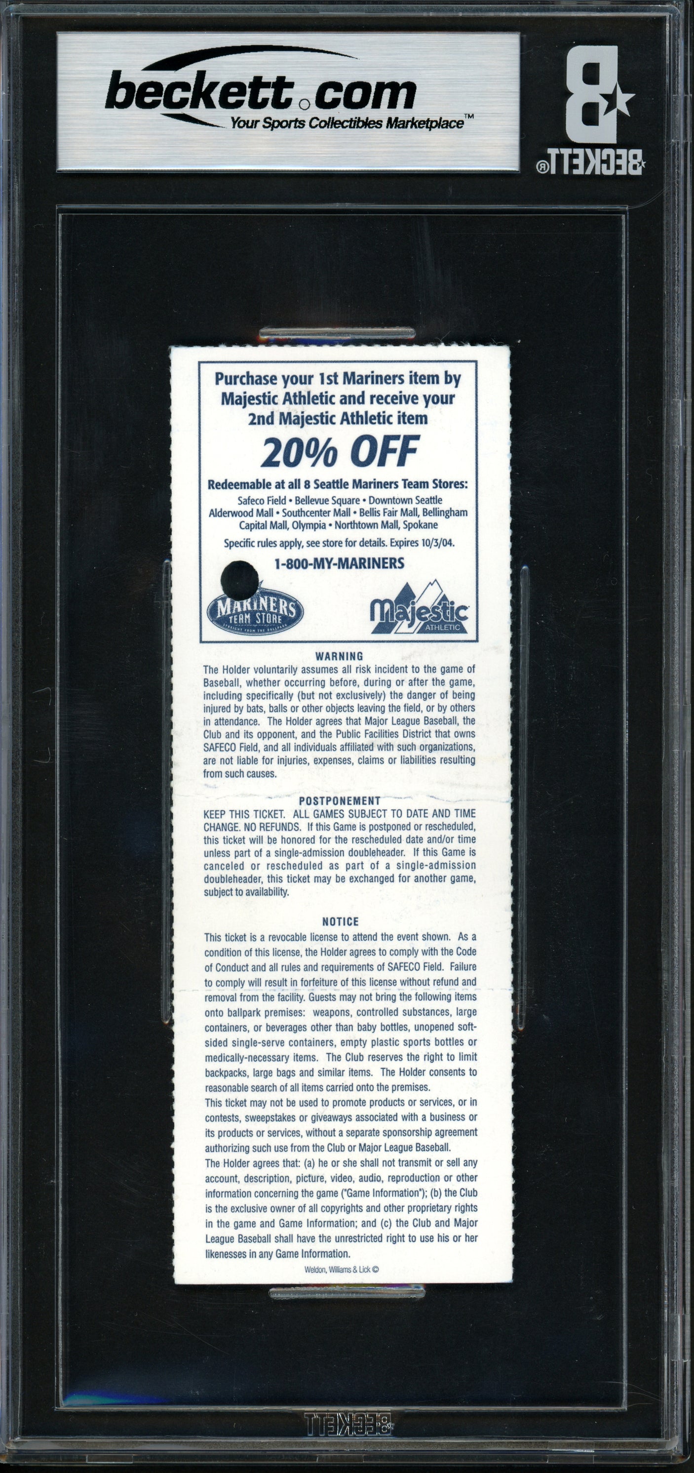 Ichiro Suzuki Autographed October 3rd, 2004 Ticket Seattle Mariners Auto Grade Gem Mint 10 "10-3-04 262 Hit" MLB Record Beckett BAS #16899502