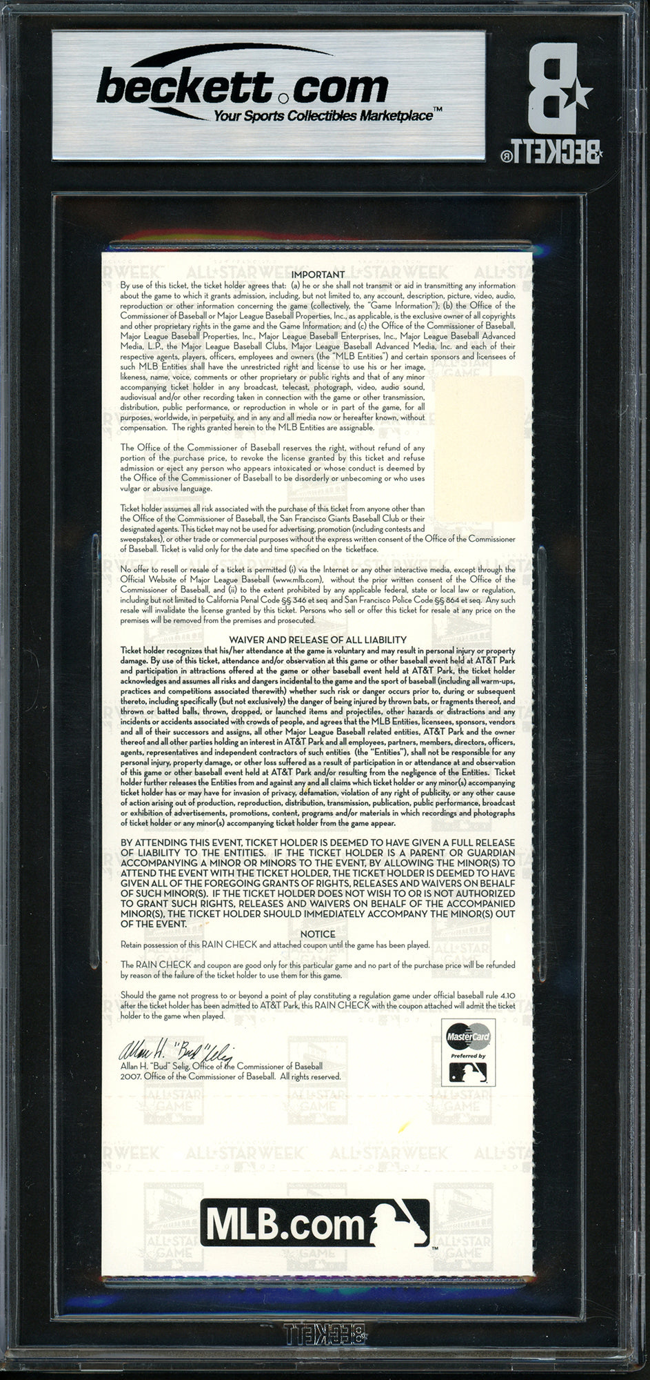 Ichiro Suzuki Autographed 2007 All Star Game Ticket Seattle Mariners BGS 7 "#51 07 MVP" Beckett BAS #16899494