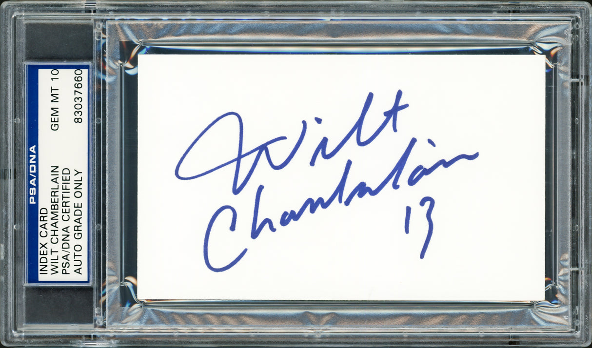 Wilt Chamberlain Autographed 3x5 Index Card Los Angeles Lakers Auto Grade Gem Mint 10 PSA/DNA #83037660