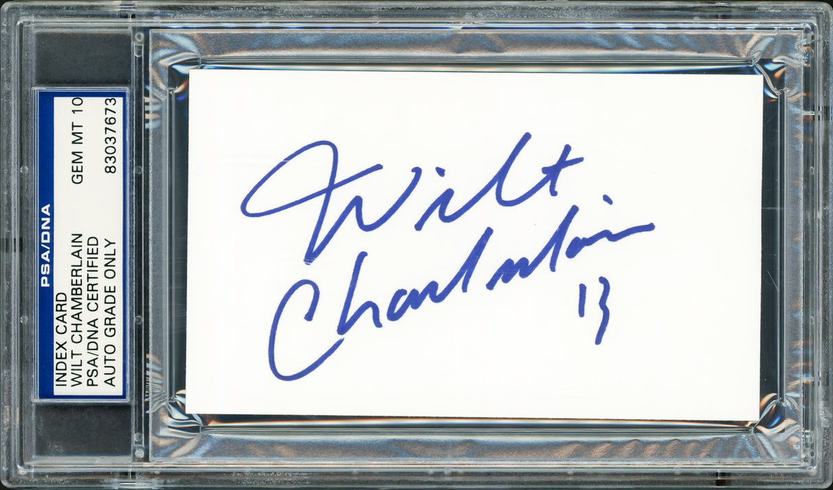 Wilt Chamberlain Autographed 3x5 Index Card Los Angeles Lakers Auto Grade Gem Mint 10 PSA/DNA #83037673