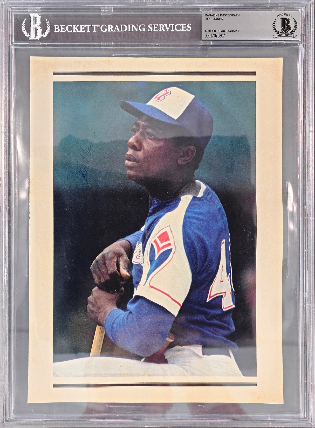 Hank Aaron Autographed 8.5x11 Magazine Page Photo Milwaukee Braves Vintage Signature Beckett BAS #17070807