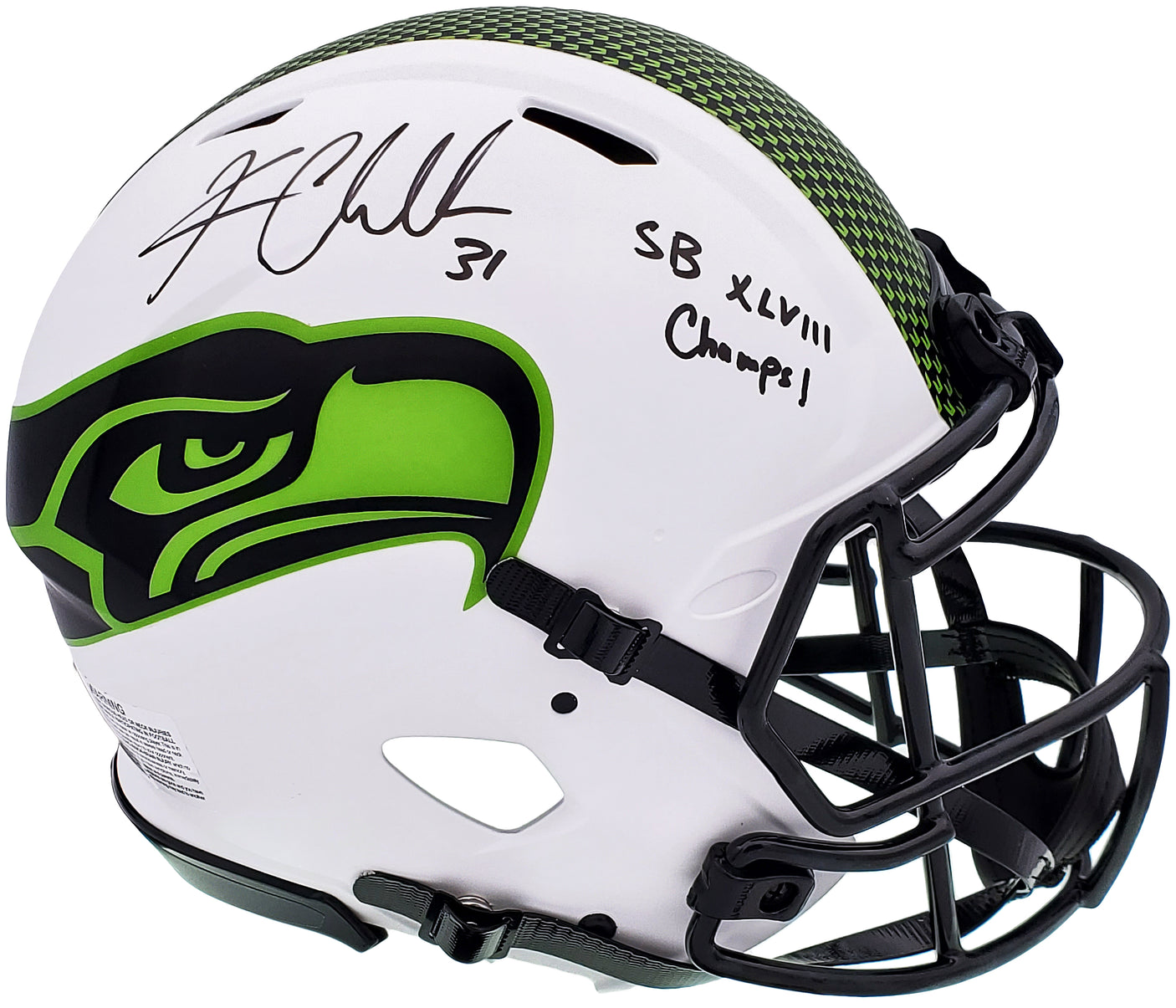 Kam Chancellor Autographed Seattle Seahawks Lunar Eclipse White Full Size Authentic Speed Helmet "SB Champs" MCS Holo Stock #197179