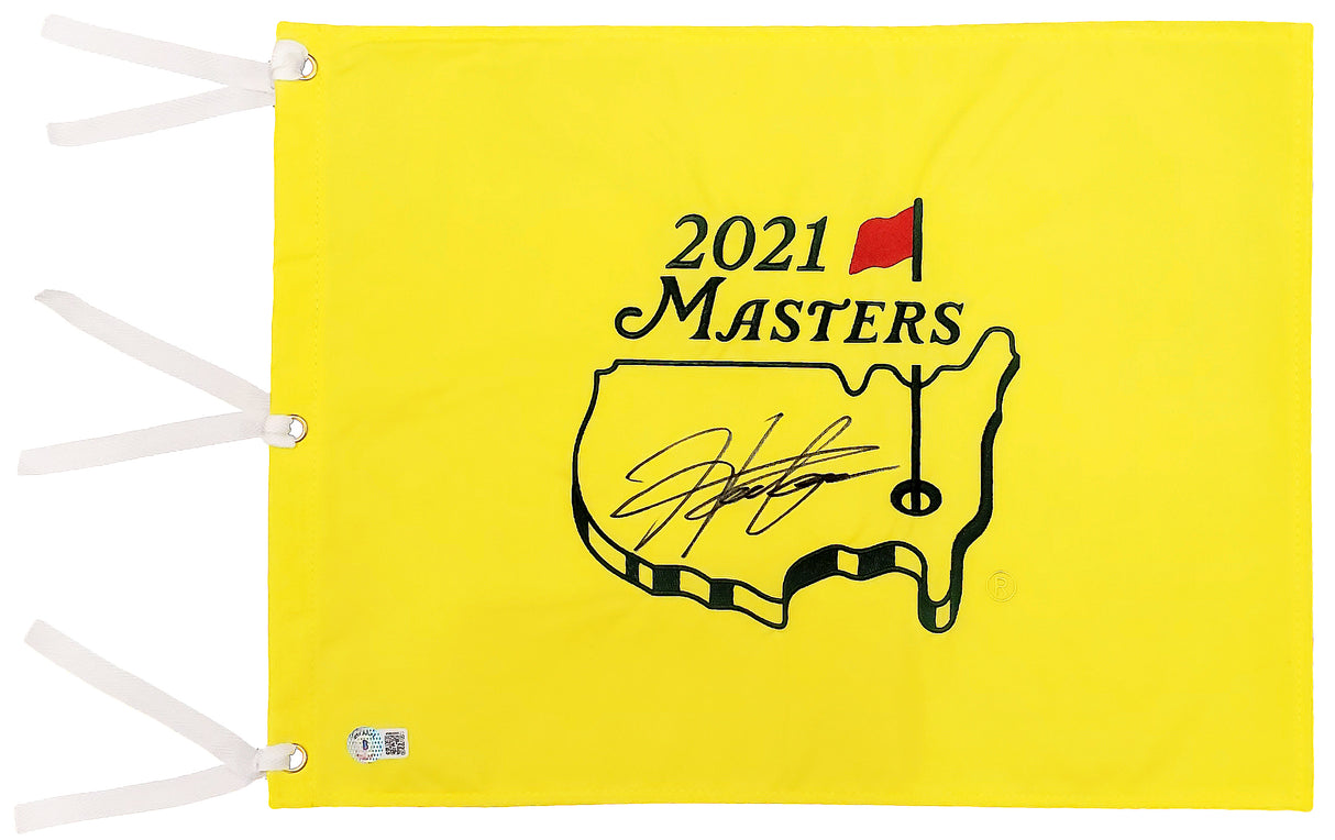 Hideki Matsuyama Autographed Yellow 2021 Masters Golf Pin Flag Beckett BAS QR Stock #197174