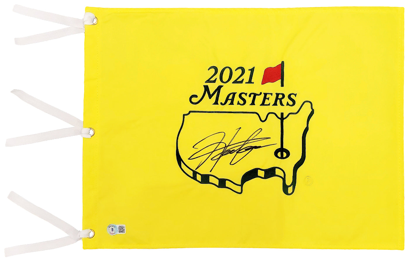 Hideki Matsuyama Autographed Yellow 2021 Masters Golf Pin Flag Beckett BAS QR Stock #197174