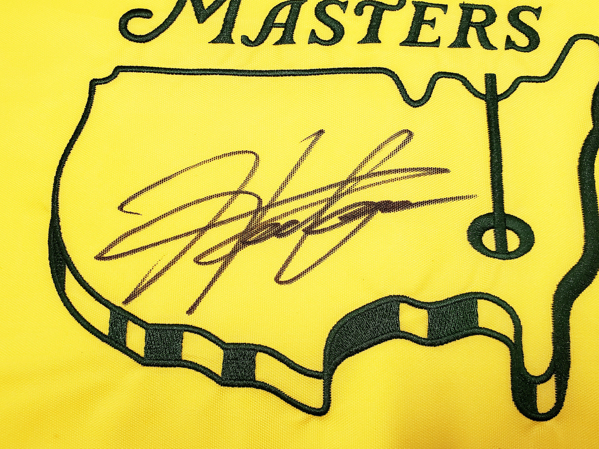 Hideki Matsuyama Autographed Yellow 2021 Masters Golf Pin Flag Beckett BAS QR Stock #197174