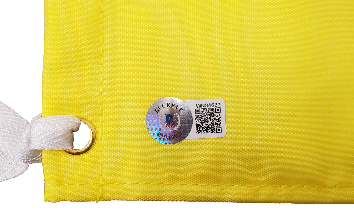 Hideki Matsuyama Autographed Yellow 2021 Masters Golf Pin Flag Beckett BAS QR Stock #197174