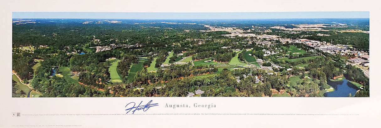 Hideki Matsuyama Autographed Framed 12x36 Panoramic Photo Augusta 2021 Masters Beckett BAS Stock #201283
