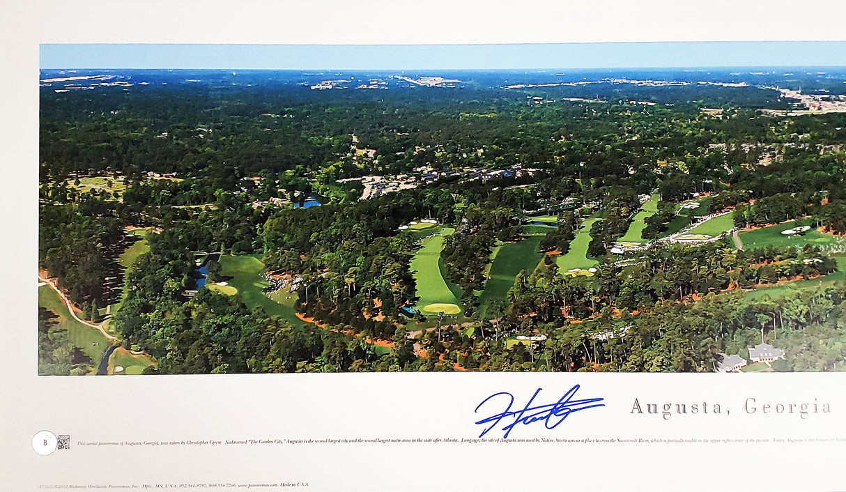 Hideki Matsuyama Autographed Framed 12x36 Panoramic Photo Augusta 2021 Masters Beckett BAS Stock #201283