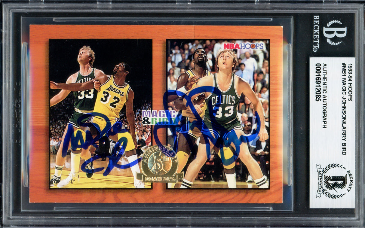 Larry Bird & Magic Johnson Autographed 1993-94 Hoops Card #MB1 Card Beckett BAS Stock #235035