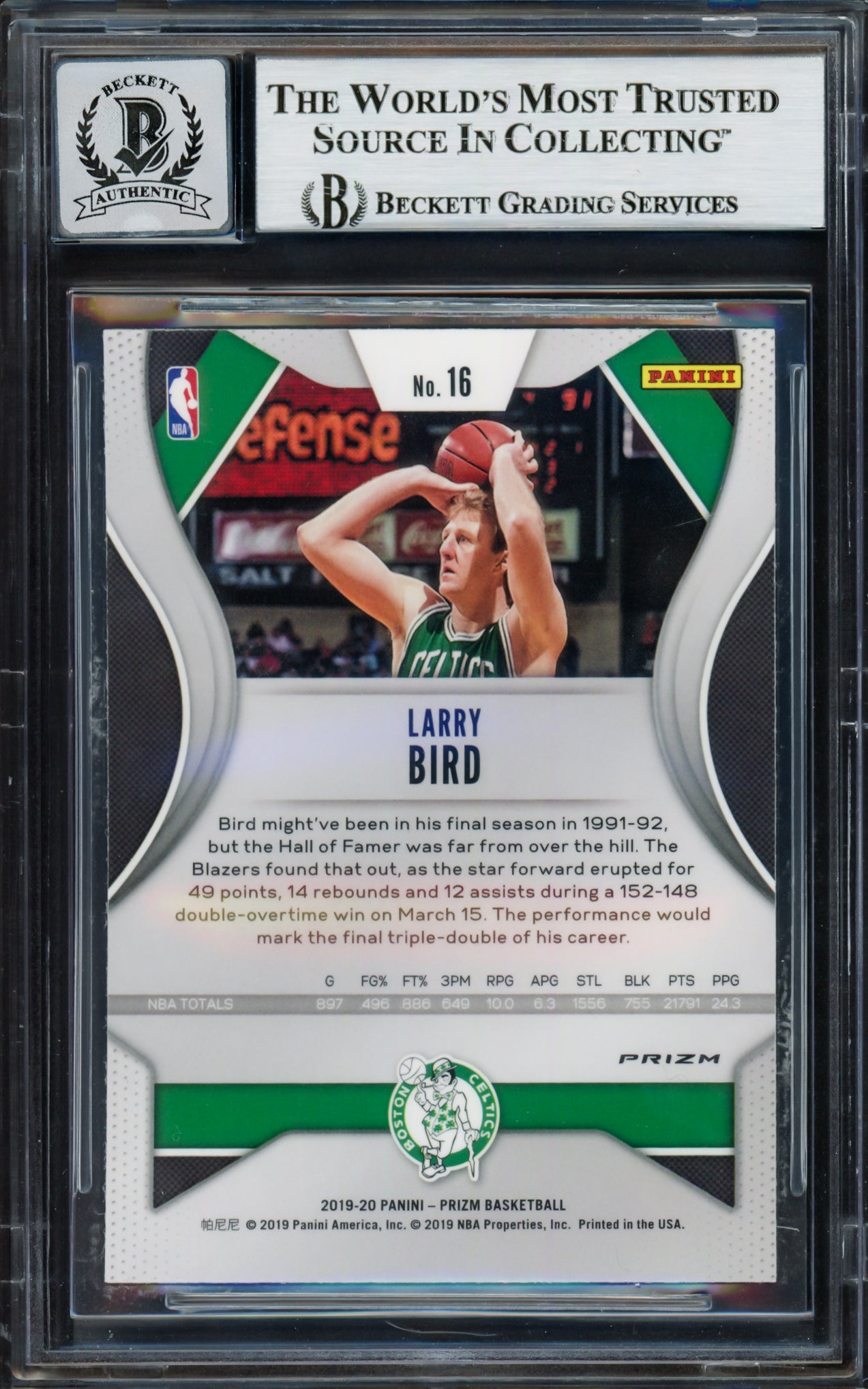 Larry Bird Autographed 2019-20 Panini Prizm Prizms Pink Ice Card #16 Card Boston Celtics Auto Grade Gem Mint 10 Beckett BAS Witness Stock #235038