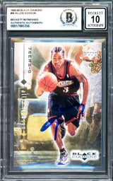 Allen Iverson Autographed 1998-99 Black Diamond Card #66 Card Philadelphia 76ers Auto Grade Gem Mint 10 Beckett BAS Witness Stock #235050