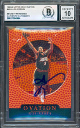Allen Iverson Autographed 1998-99 Upper Deck Ovation Card #49 Card Philadelphia 76ers Auto Grade Gem Mint 10 Beckett BAS Witness Stock #235055