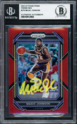 Magic Johnson Autographed 2022-23 Panini Prizm Prizms Red Card #276 Card Los Angeles Lakers #/299 Beckett BAS Stock #235068
