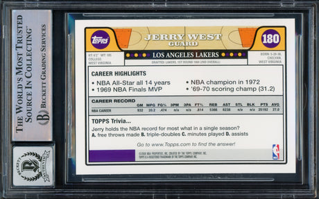 Jerry West Autographed 2008-09 Topps Card #180 Card Los Angeles Lakers Auto Grade Gem Mint 10 Beckett BAS Stock #235077