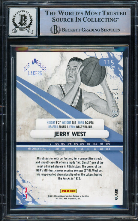 Jerry West Autographed 2010-11 Rookies & Stars Gold Holofoil Card #115 Card Los Angeles Lakers Auto Grade Gem Mint 10 Beckett BAS Stock #235080