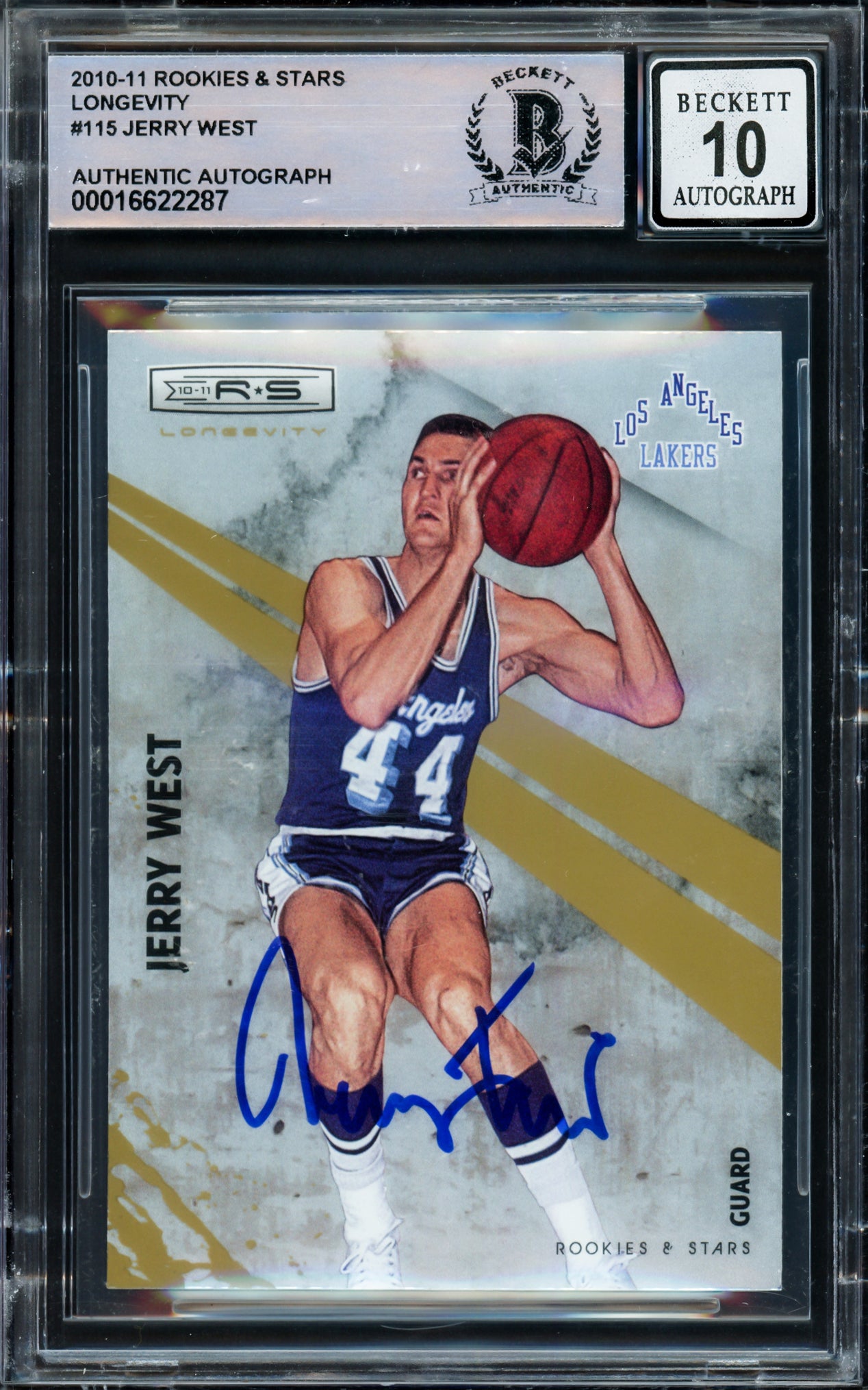 Jerry West Autographed 2010-11 Rookies & Stars Longevity Card #115 Card Los Angeles Lakers Auto Grade Gem Mint 10 Beckett BAS Stock #235081