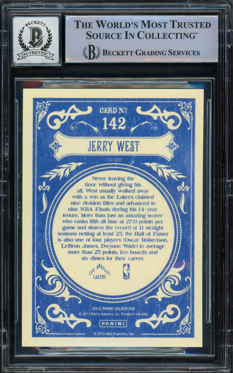 Jerry West Autographed 2012 Panini Golden Age Card #142 Card Los Angeles Lakers Auto Grade Gem Mint 10 Beckett BAS Stock #235082