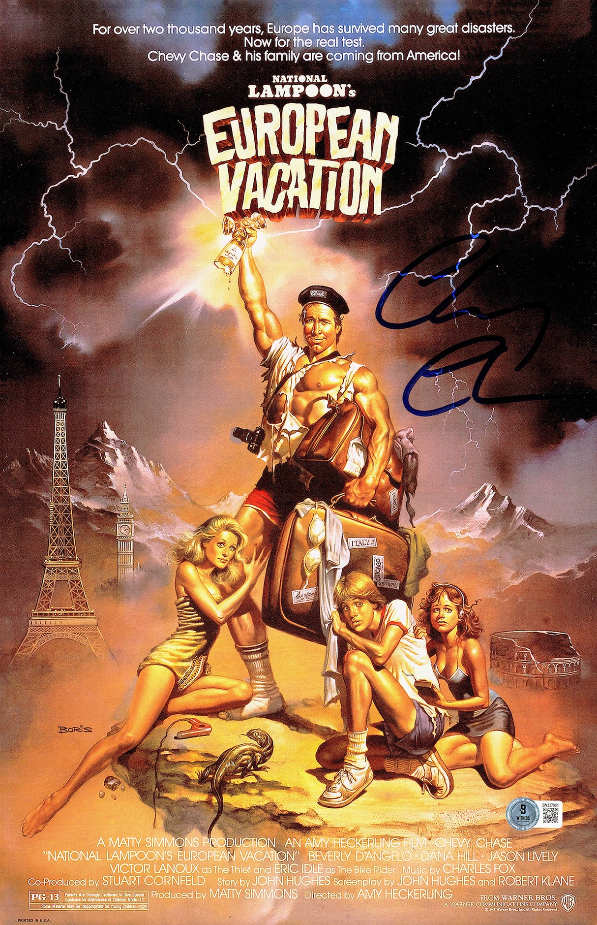 Chevy Chase Autographed 11x17 Movie Poster European Vacation Beckett BAS Witness Stock #234642