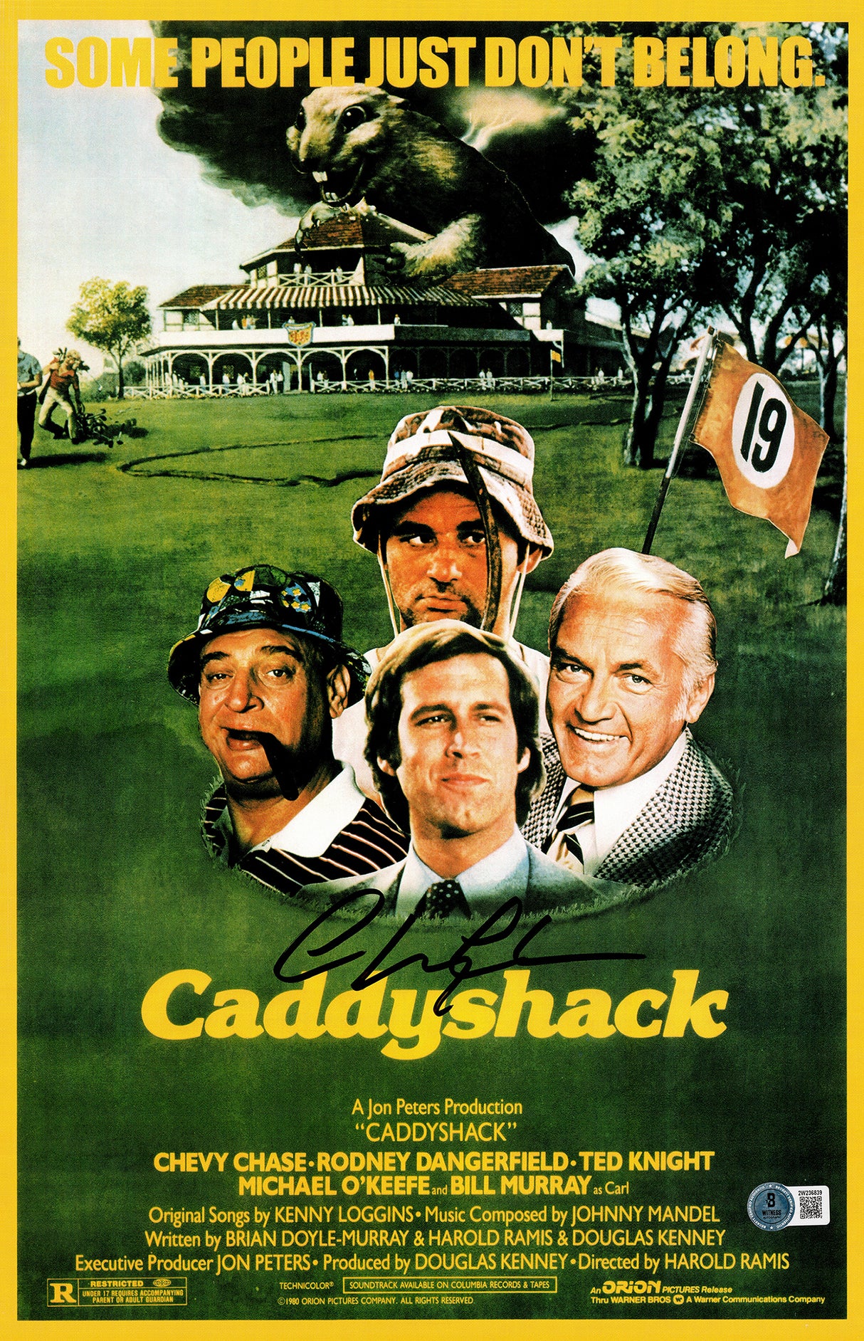 Chevy Chase Autographed 11x17 Movie Poster Caddyshack Beckett BAS Witness Stock #234643