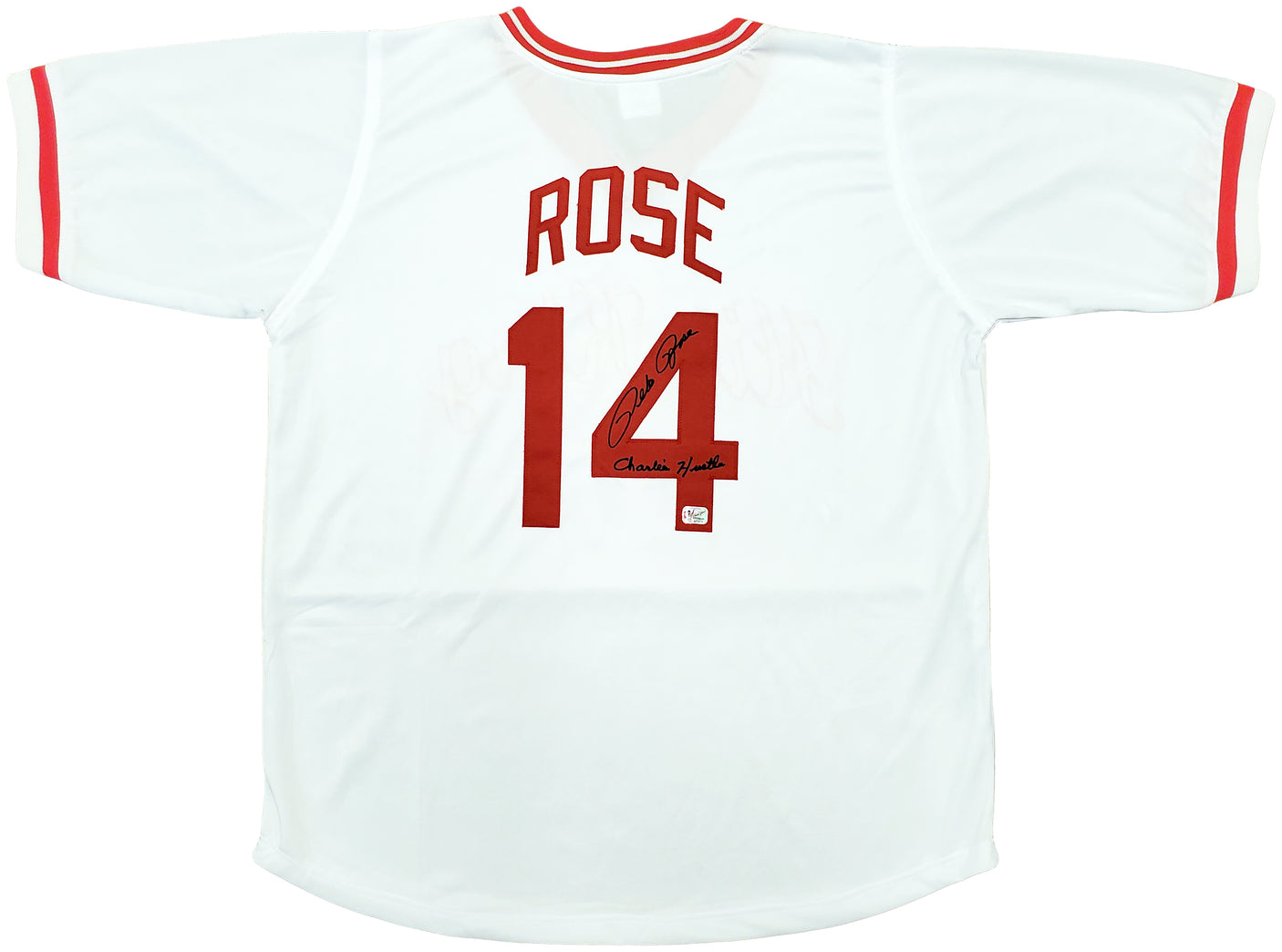 Cincinnati Reds Pete Rose Autographed White Jersey "Charlie Hustle" PR Holo Stock #197039