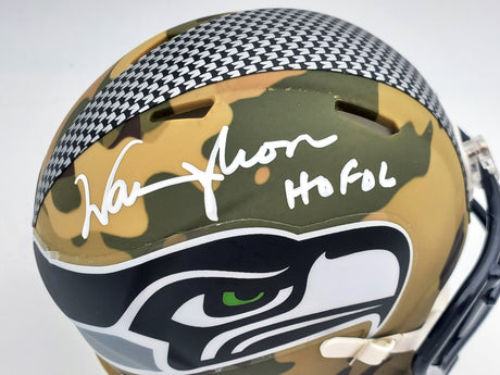Warren Moon Autographed Seattle Seahawks Camo Mini Helmet "HOF 06" MCS Holo Stock #197051