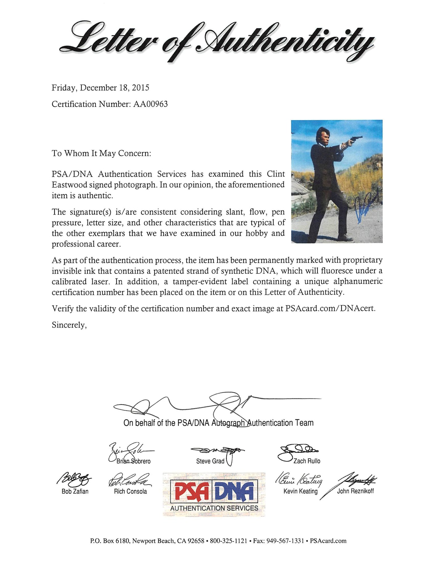 Clint Eastwood Dirty Harry Authentic Signed 8x10 Photo PSA/DNA #AA00963