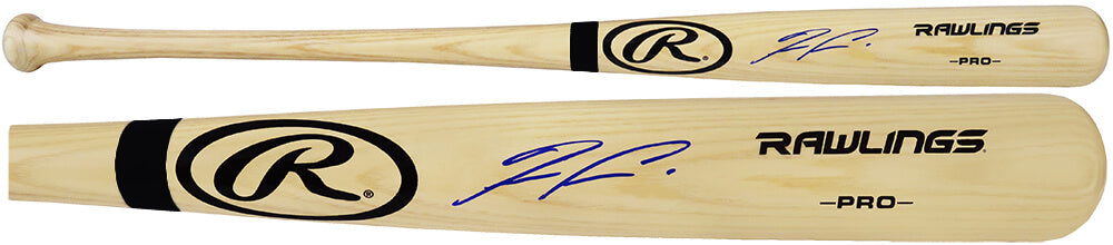 Ronald Acuna Jr Signed Rawlings Pro Blonde Black Ring Baseball Bat (Beckett)