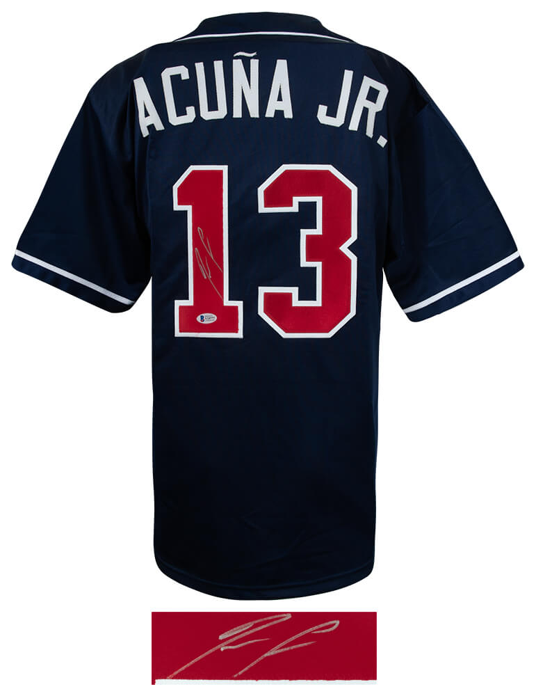 Ronald Acuna Jr. Signed Navy Custom Baseball Jersey - (Beckett)