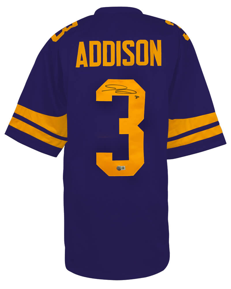 Jordan Addison Signed Purple Color Rush Custom Football Jersey - (Beckett)