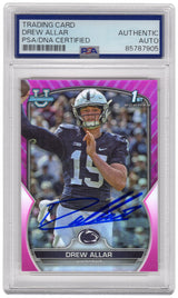 Drew Allar Signed Penn State 2022 Bowman University Pink Refractor Chrome Football Card #59 - (PSA Encapsulated)