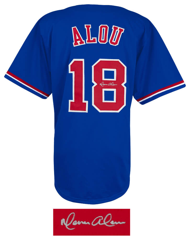 Moises Alou Signed Blue Throwback Custom Baseball Jersey