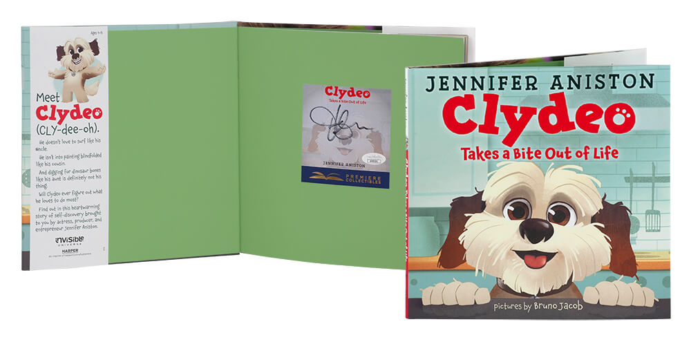 Jennifer Aniston Signed Clydeo Takes a Bite Out of Life Book - (JSA COA)