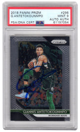 Giannis Antetokounmpo Signed Milwaukee Bucks 2018 Panini Prizm Basketball Card #296 - (PSA / Auto Grade 9)