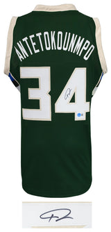 Giannis Antetokounmpo Signed Green Custom Basketball Jersey (Beckett)