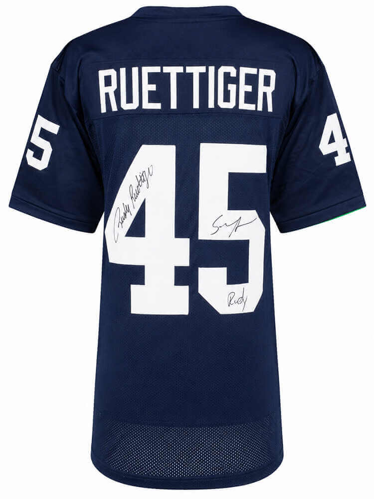 Sean Astin & Rudy Ruettiger Dual Signed Navy Custom College Football Jersey w/Rudy