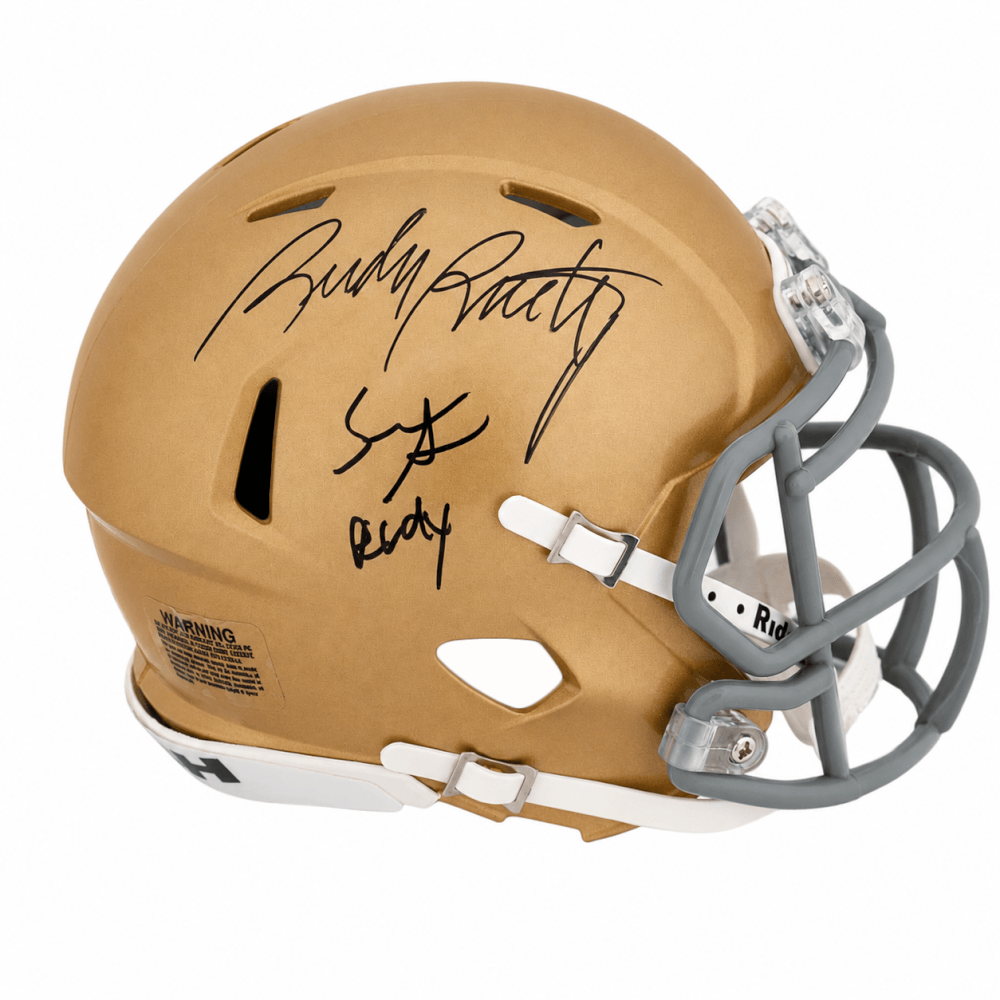 Sean Astin & Rudy Ruettiger Dual Signed Notre Dame Riddell Speed Mini Helmet w/Rudy