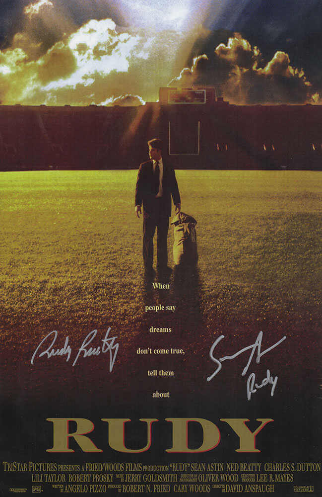 Sean Astin & Rudy Ruettiger Dual Signed Rudy 11x17 Movie Poster w/Rudy